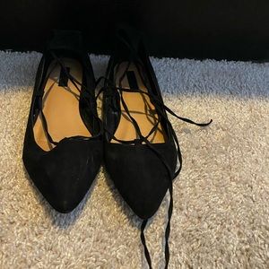 Black tie up flats